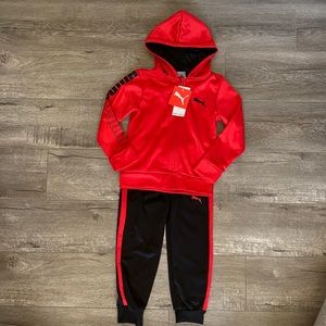 Puma 2 Piece Toddle Set - Red Hooded Jacket and Black Pants